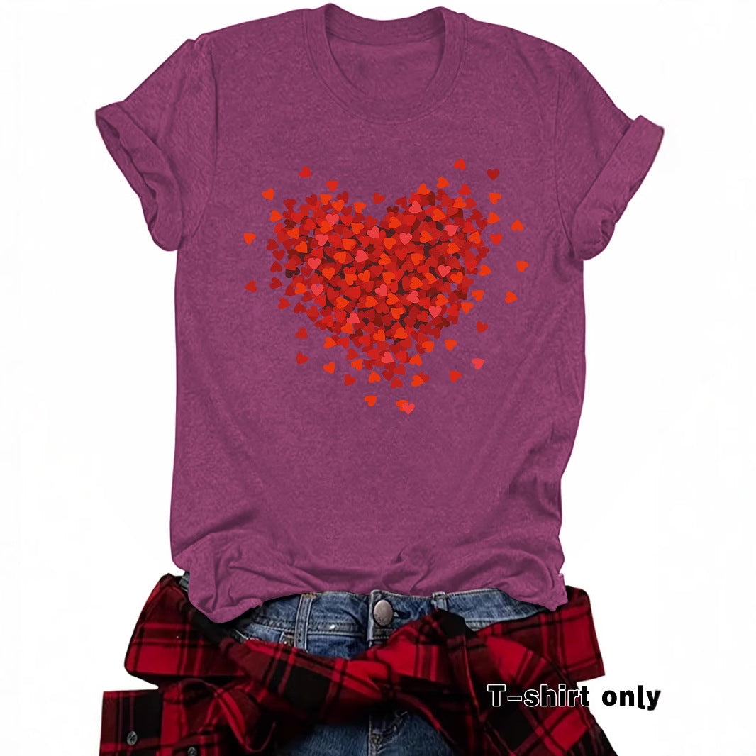 Women’s New Love Printed Short Sleeves – Casual Crew Neck Heart Graphic T-Shirt