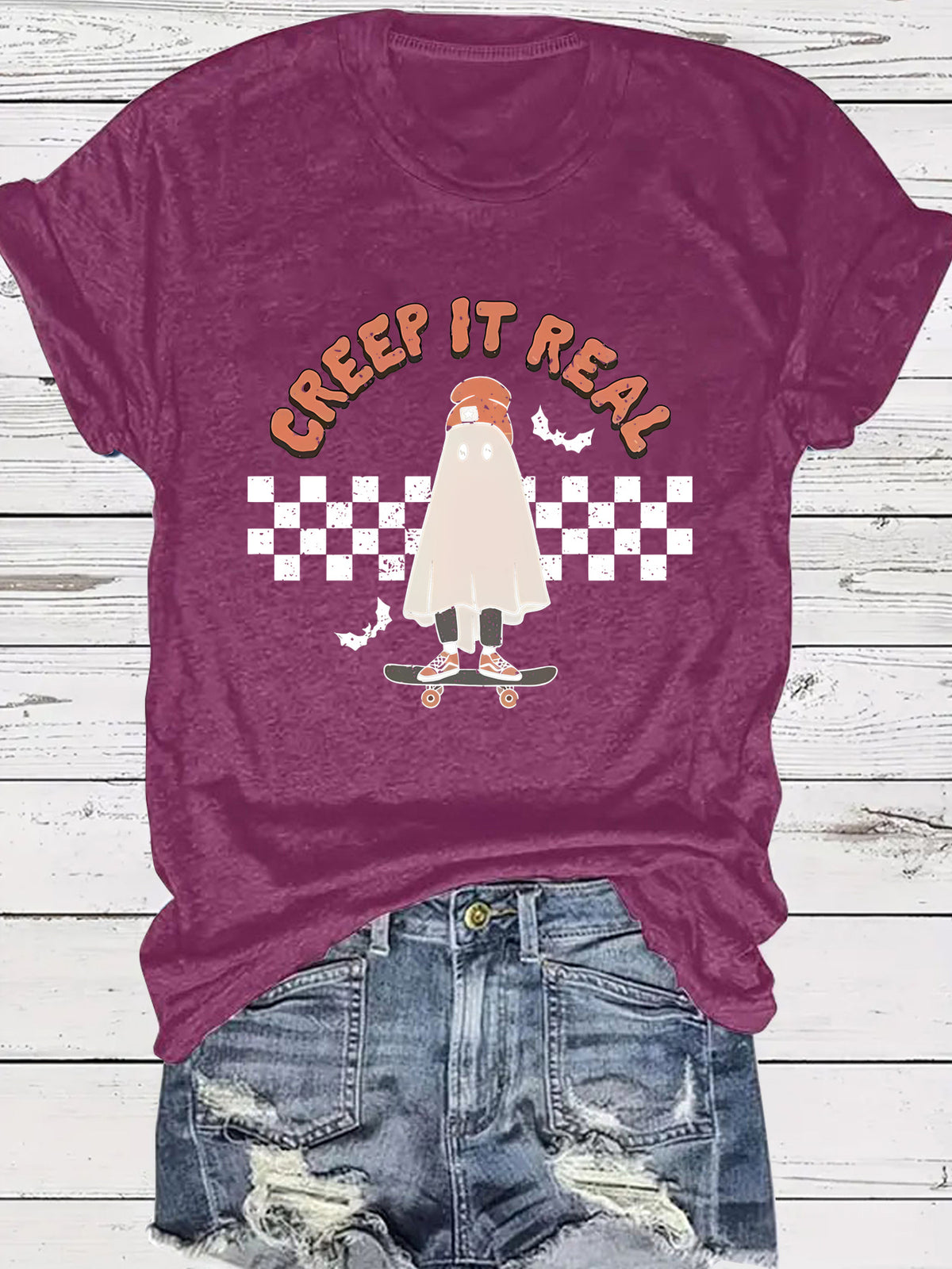 Creep It Real Halloween Ghost Graphic Short Sleeve T-Shirt from Mish Mash Market