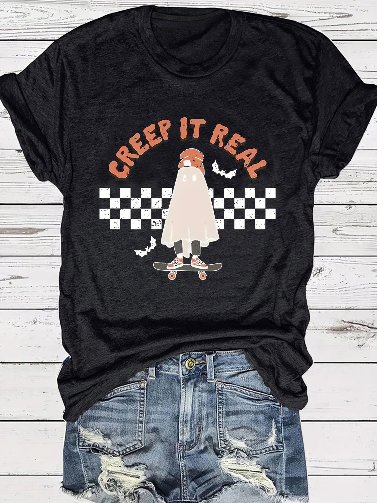 Creep It Real Halloween Ghost Graphic Short Sleeve T-Shirt from Mish Mash Market