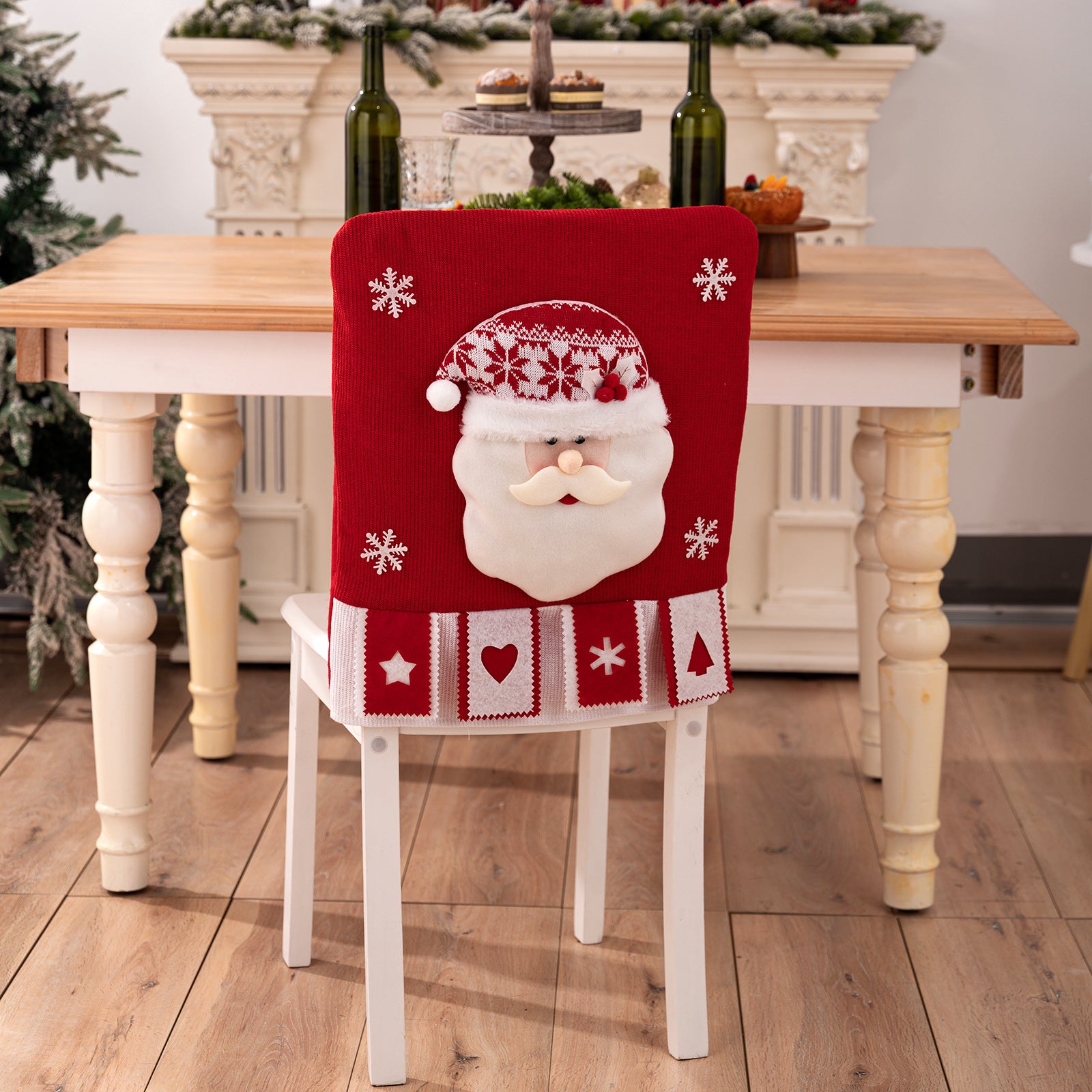 Christmas Fabric 3D Santa Claus Chair Cover with Head