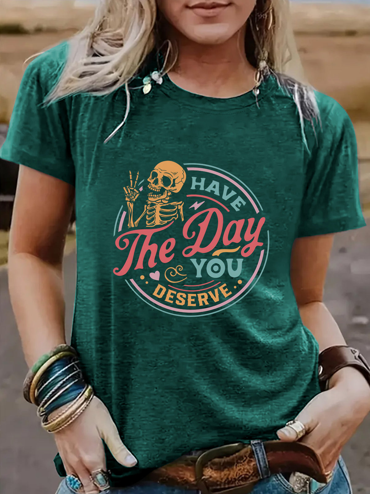 Halloween "Have The Day You Deserve" Graphic Short Sleeve Crew Neck T-Shirt