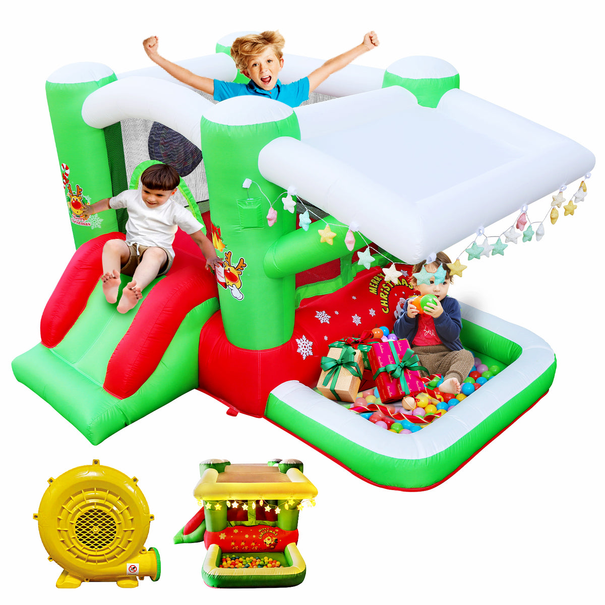 Christmas Inflatable Bounce House with Slide & Blower