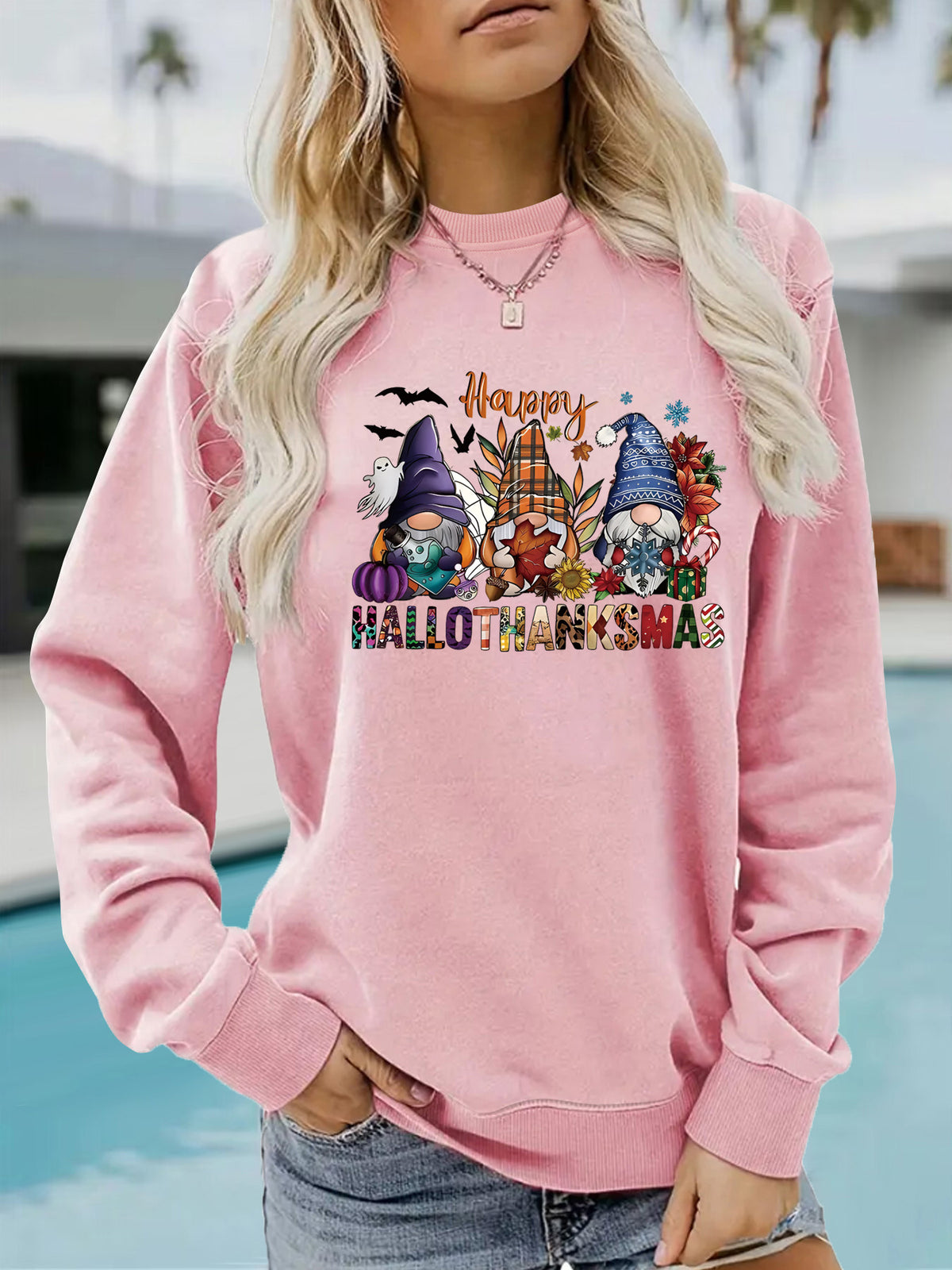 Happy Hallothanksmas Gnome Seasonal Graphic Sweatshirt from Mish Mash Market