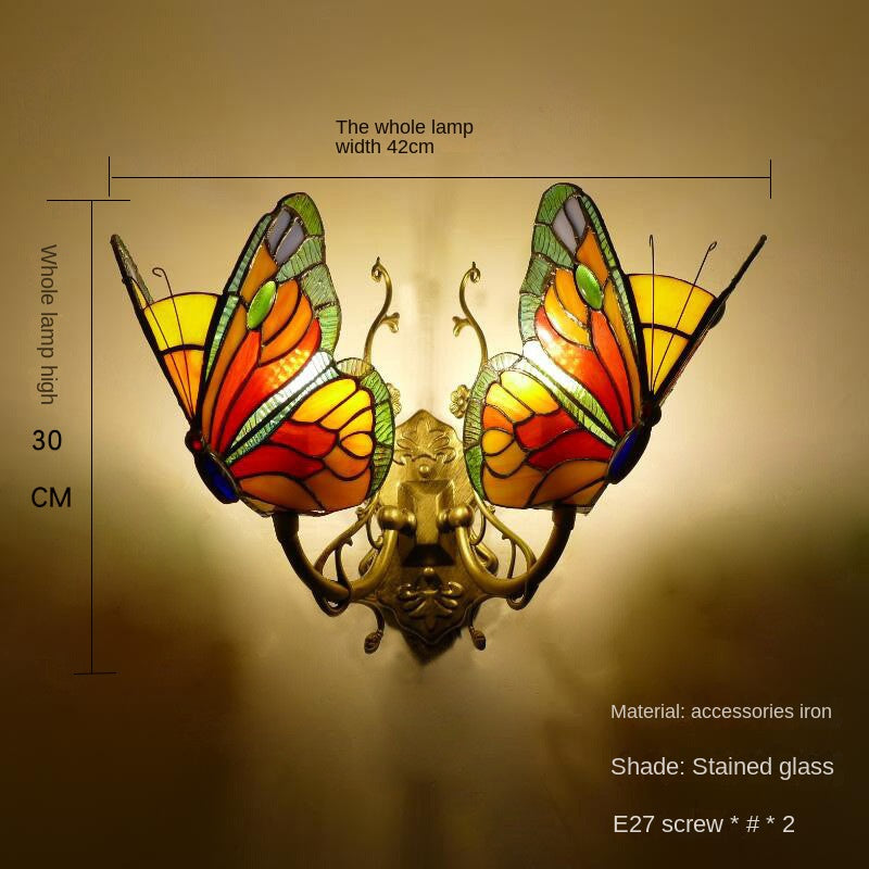 Tiffany Style Stained Glass Butterfly Wall Sconce – Colorful Vintage Accent Lighting