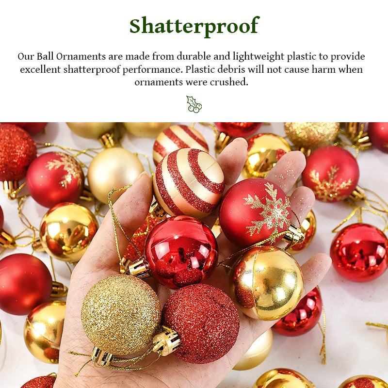 Gold Red Hanging Christmas Tree Ball Ornaments - 50 pcs Box from Mish Mash Market