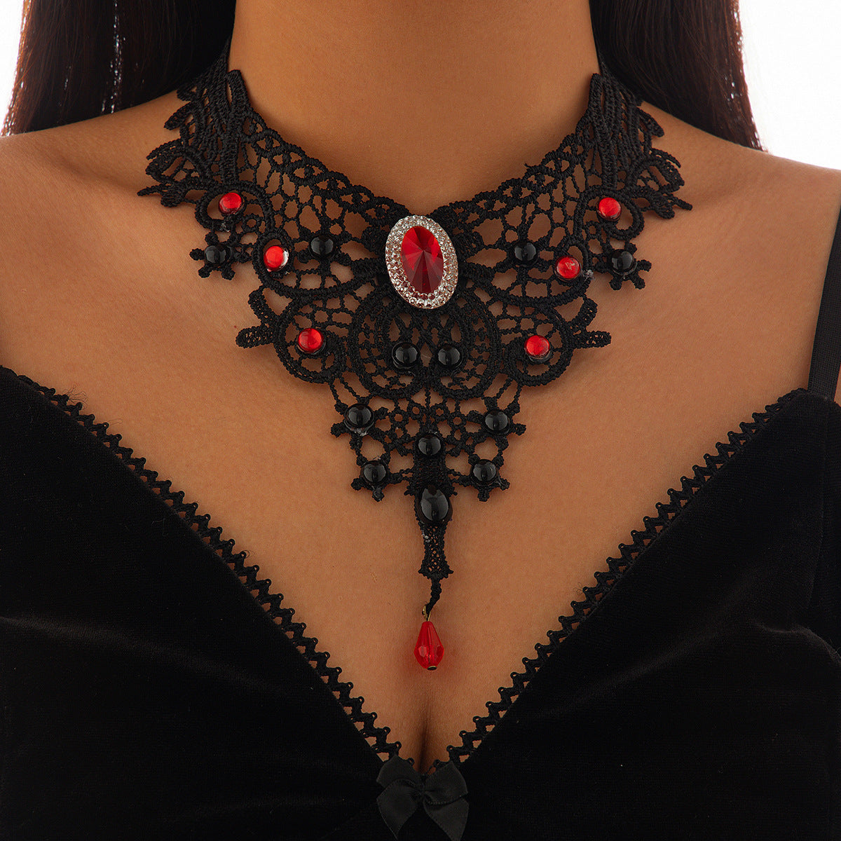 Gothic Victorian Lace Choker Necklace – Geometric Halloween Collarbone Chain from Mish Mash Market