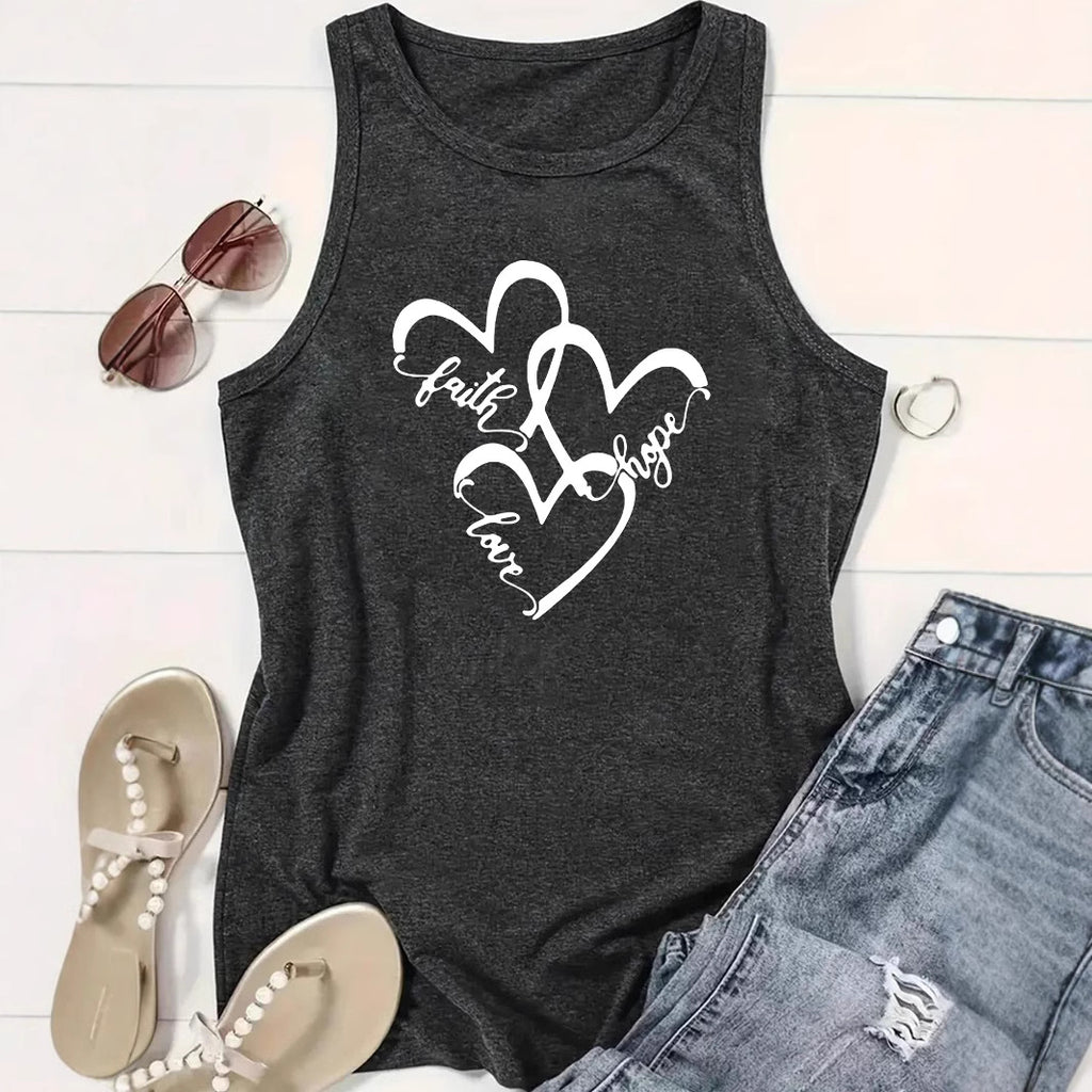 Faith Hope Love Heart Tank Top - Women's Casual Sleeveless Vest from Mish Mash Market