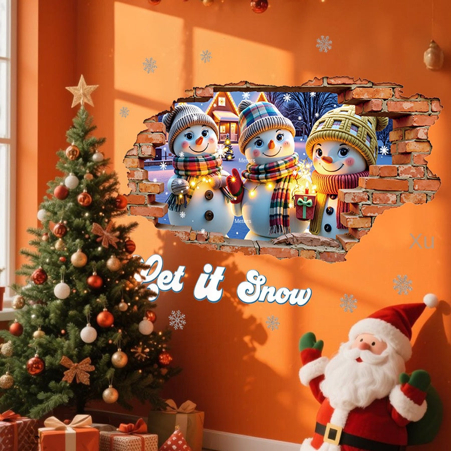 3D Wall-Breaking Snowman Christmas Wall Decal from Mish Mash Market