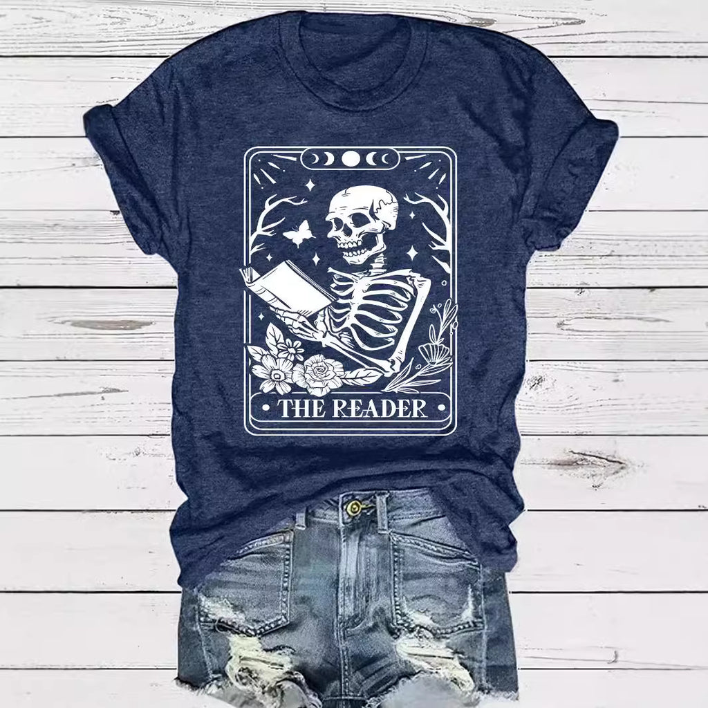 The Reader Halloween Floral Skeleton Graphic T-Shirt from Mish Mash Market
