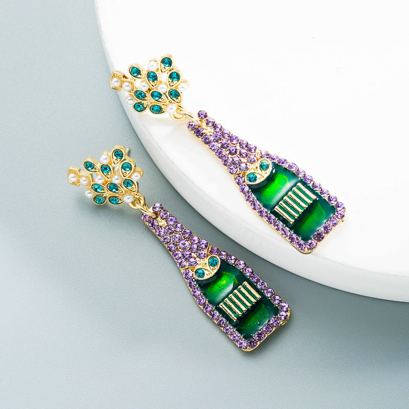 Whimsical Wine Bottle Drop Earrings with Pearls & Rhinestones from Mish Mash Market