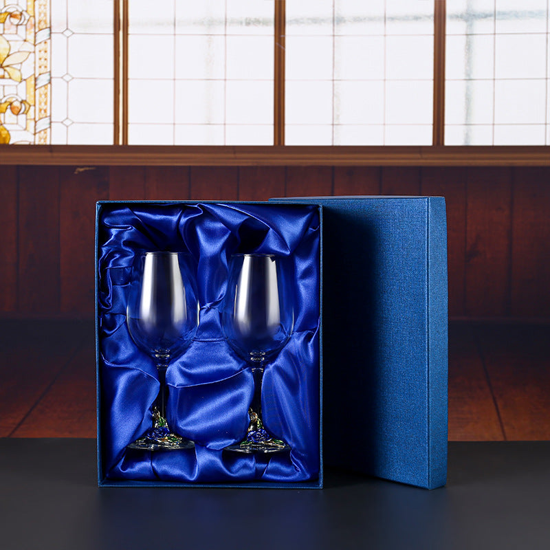Handmade Enamel Crystal Wine Goblet with Vintage Floral Design and Matching Decanter
