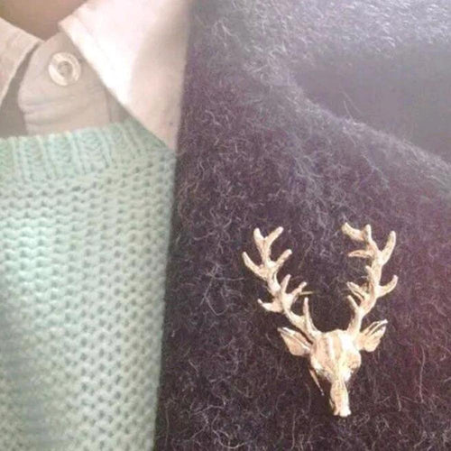 Christmas Gold Antlers Head Brooch from Mish Mash Market