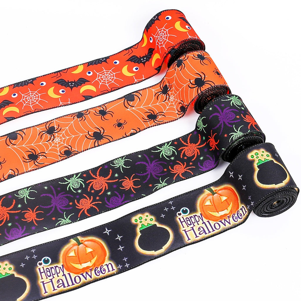 Halloween Spider & Bat Printed Ribbon - 2.5 Inch Wired Decoration Ribbon (5 Yards) from Mish Mash Market