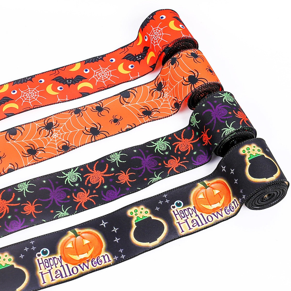 Halloween Spider & Bat Printed Ribbon - 2.5 Inch Wired Decoration Ribbon (5 Yards) from Mish Mash Market