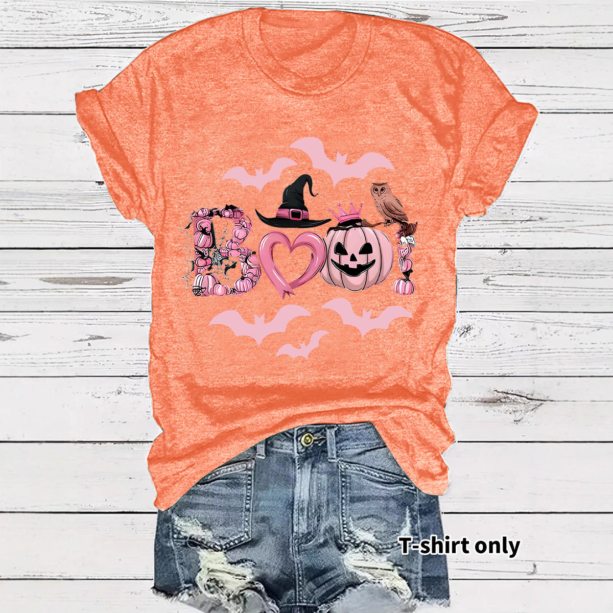 Women's Halloween Boo Graphic Print Short Sleeve T-Shirt from Mish Mash Market