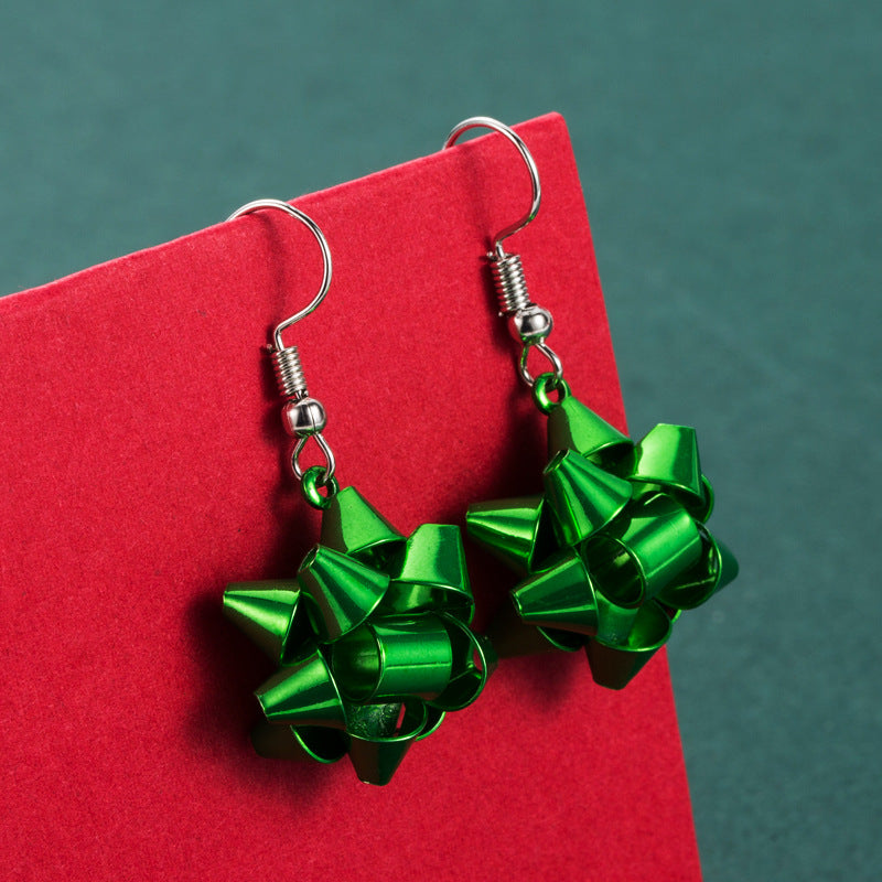 Christmas Gift Metallic Ribbon Bow Earrings