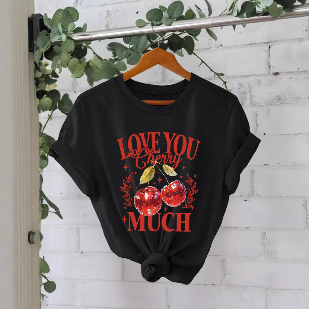 Women’s Cherry Graphic T-Shirt – Love You Cherry Much Short Sleeve Crew Neck Tee from Mish Mash Market