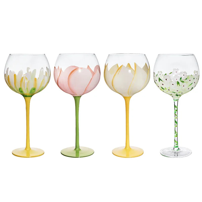 Hand-Painted Floral Glass Goblet – Elegant Flower Stemware for Weddings & Parties from Mish Mash Market