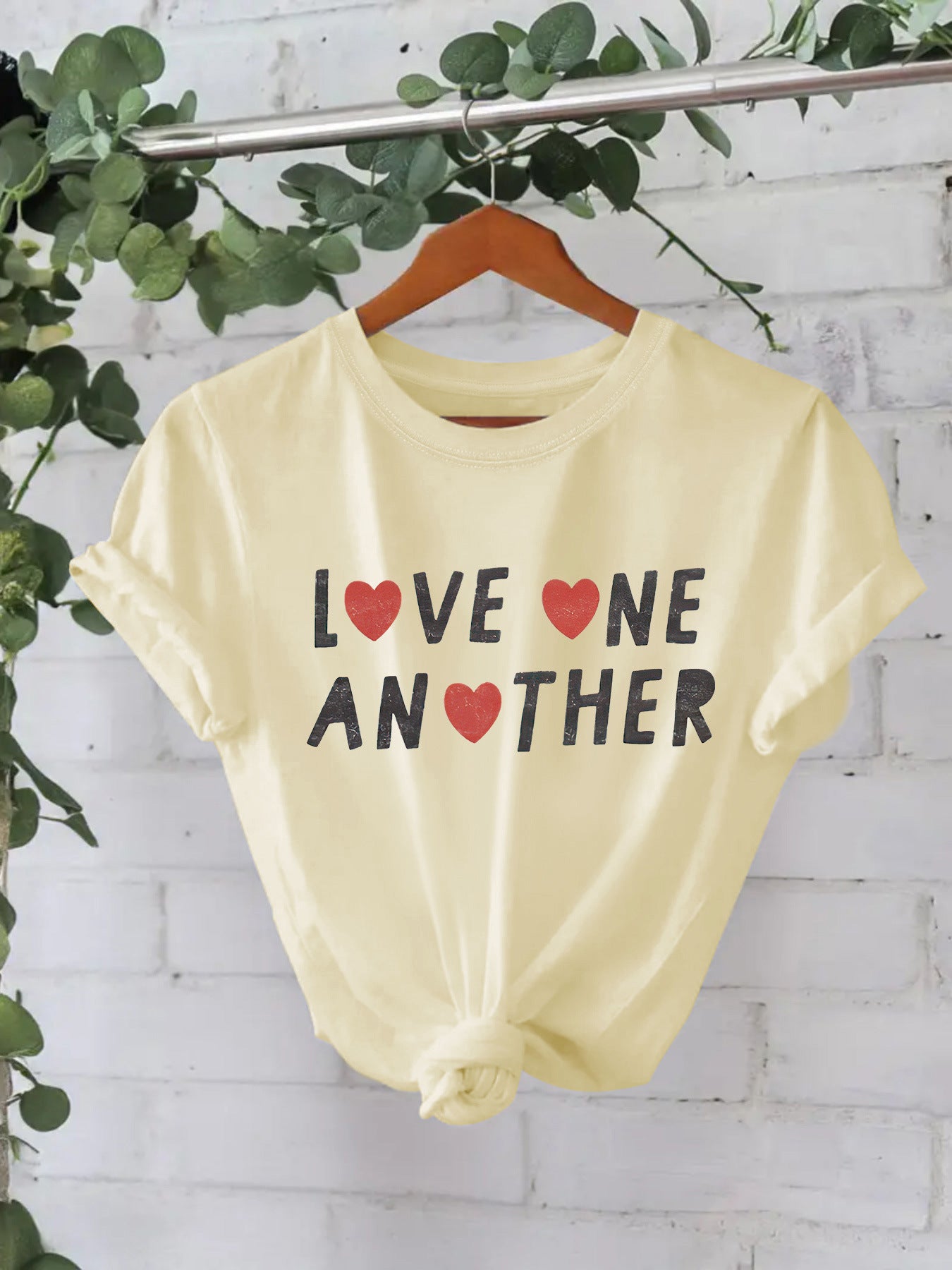 Women’s Love One Another Short Sleeve T-Shirt – Casual Crew Neck Graphic Pullover Top