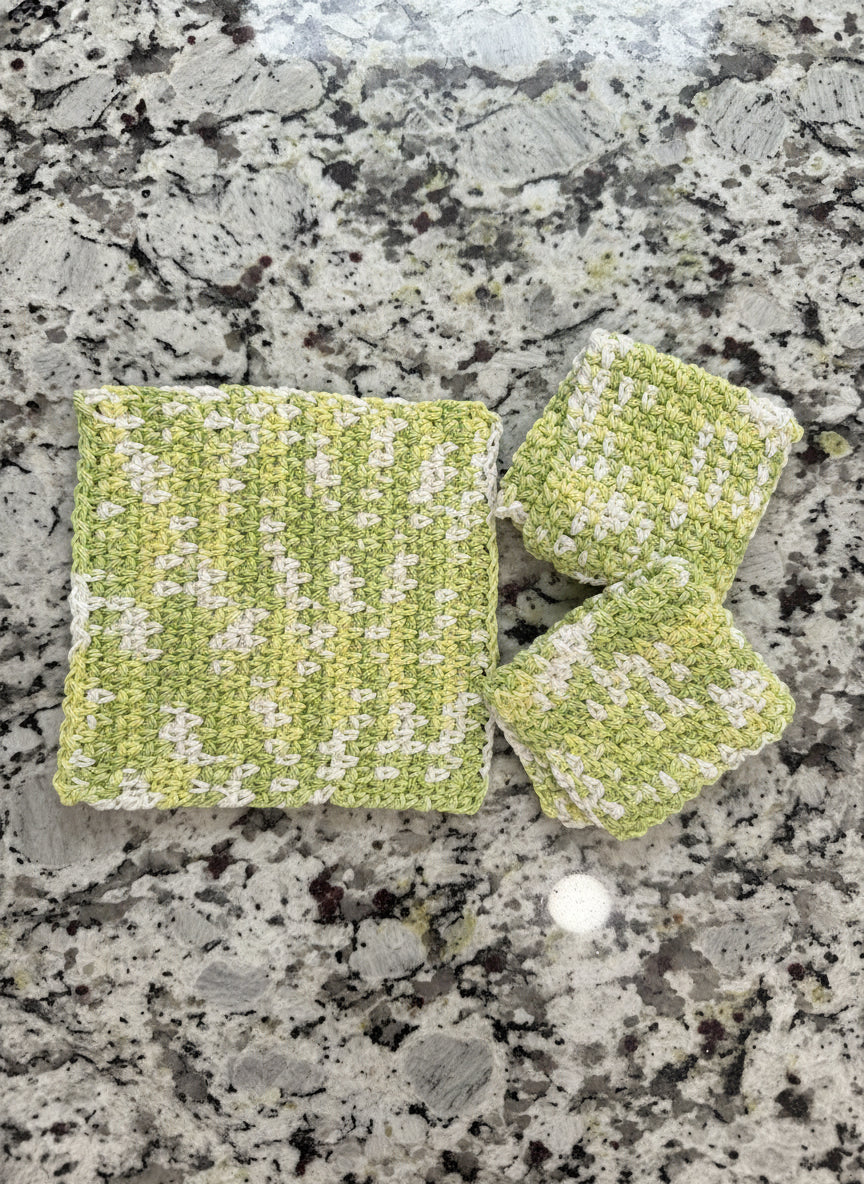 Handmade Crochet Dishcloth Set - Lime Green & White (Set of 3) from Mish Mash Market