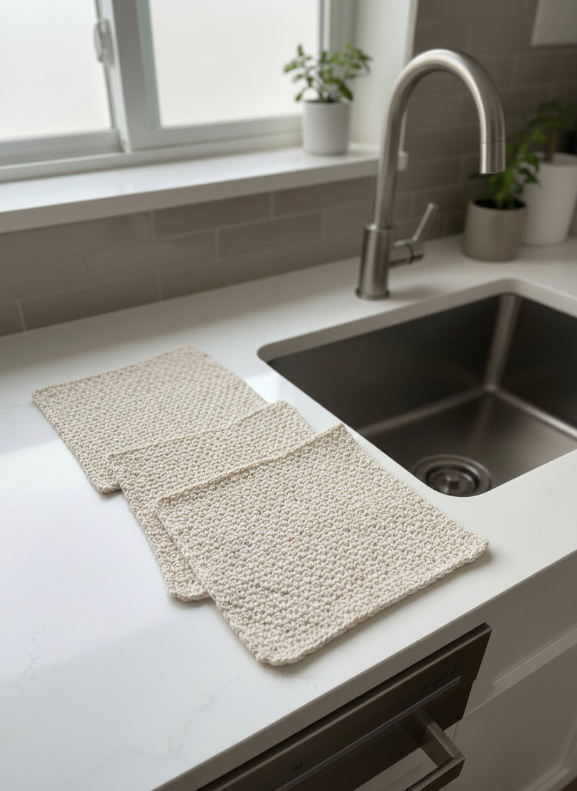 Handmade Crochet Dishcloth Set - Beige Blue Speckled (Set of 3) from Mish Mash Market