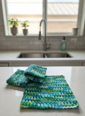 Handmade Crochet Dishcloth Set - Green, White & Blue (Set of 3) from Mish Mash Market