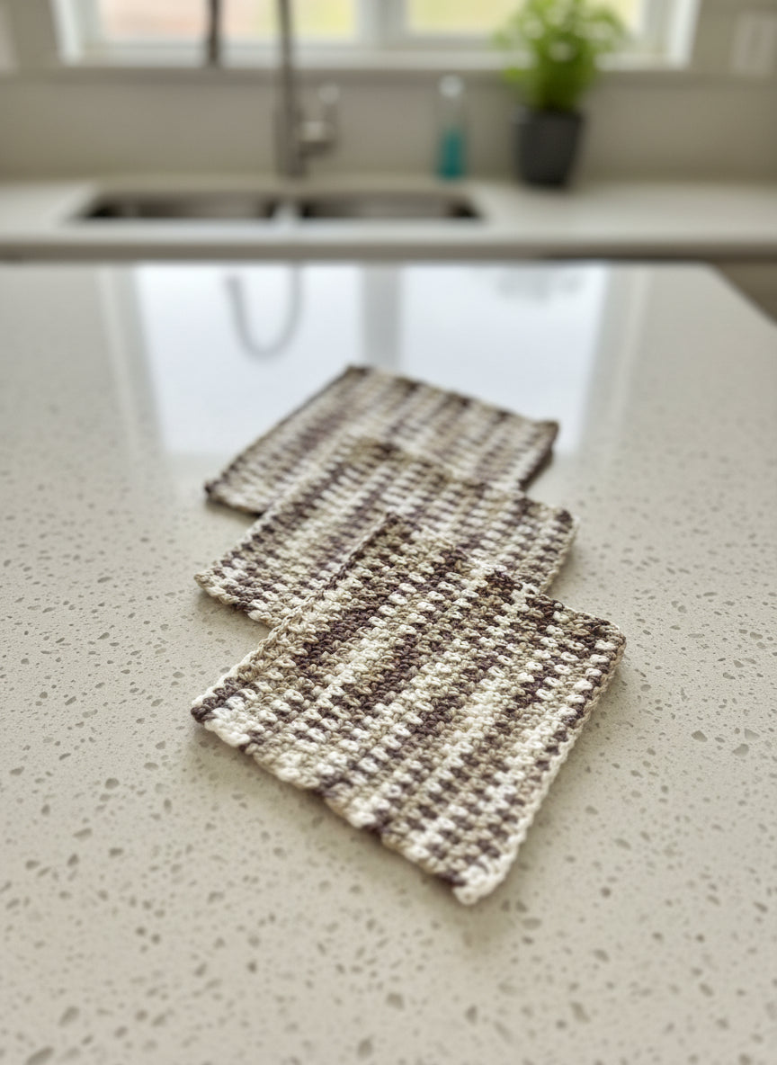 Handmade Crochet Dishcloth Set - Brown, Beige, White (Set of 3) from Mish Mash Market