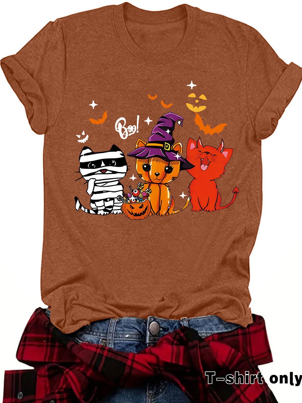 Three Halloween Cats Graphic Short Sleeve T-Shirt from Mish Mash Market