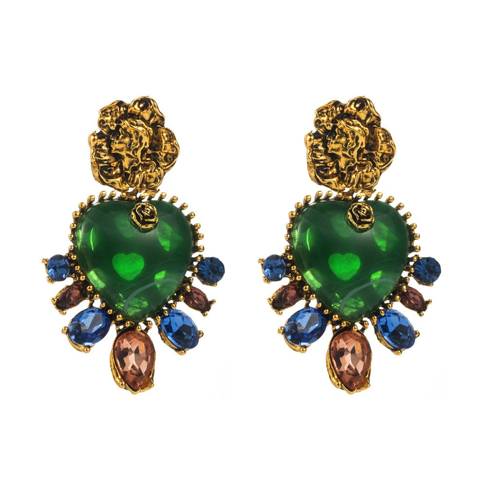 Distressed Flowers Heart Earrings