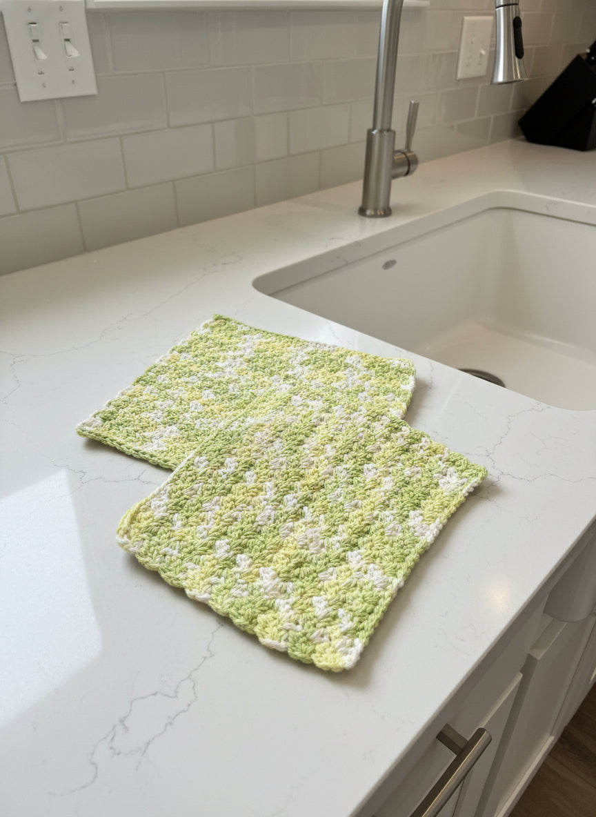 Handmade Crochet Dishcloth Set - Lime Green & White (Set of 2) from Mish Mash Market