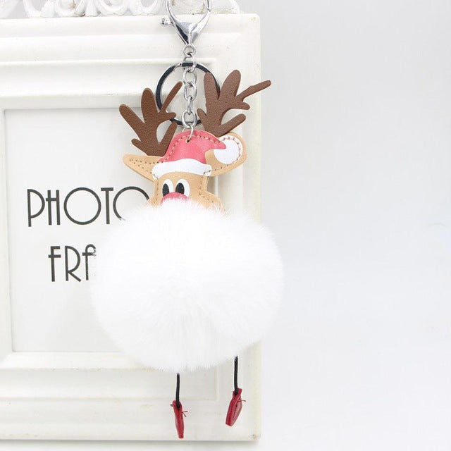 Plush Reindeer Keychain - Christmas Pom Pom Bag Charm & Gift Pendant from Mish Mash Market