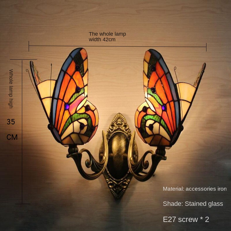 Tiffany Style Stained Glass Butterfly Wall Sconce – Colorful Vintage Accent Lighting