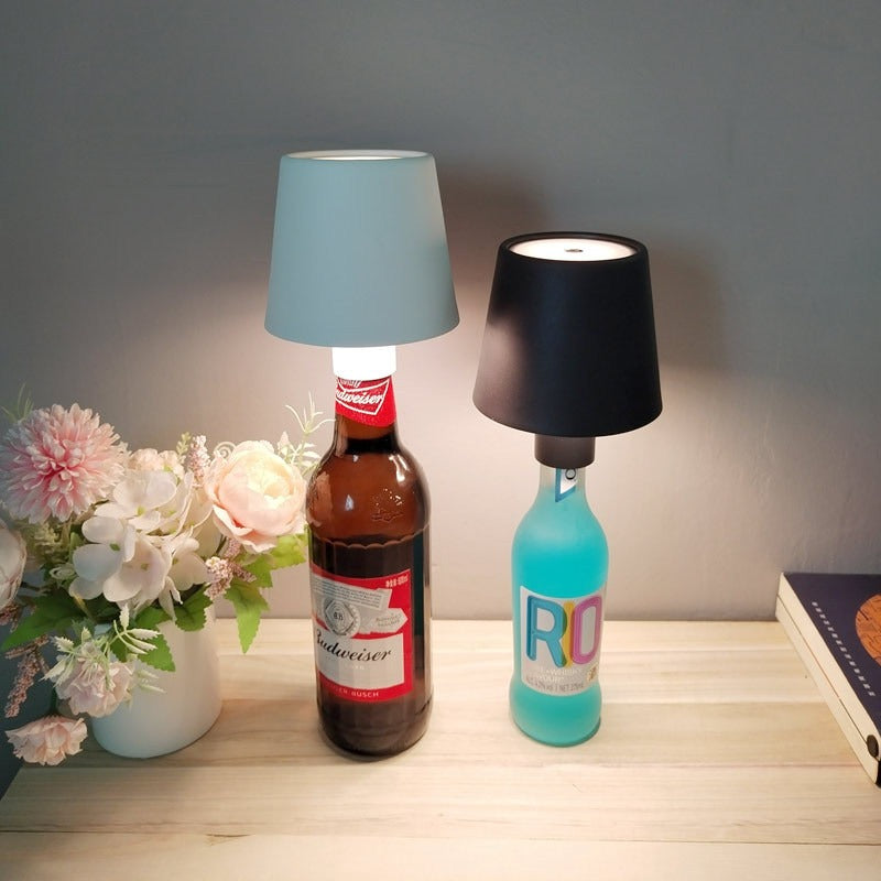 Cordless LED Wine Bottle Lamp - Rechargeable Dimmable Table Light for Bar & Home from Mish Mash Market