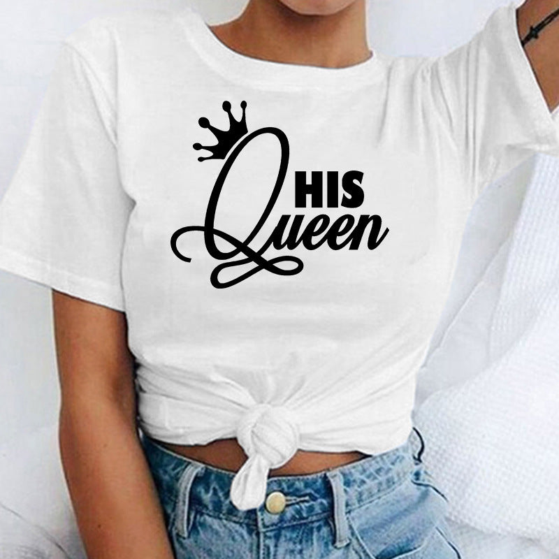 King Queen Crown Print Couple T-Shirts - Matching Short Sleeve Casual Tops from Mish Mash Market
