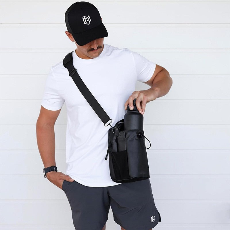 Magnetic Gym Water Bottle Bag - Crossbody Hydration Sling with Phone Pocket from Mish Mash Market