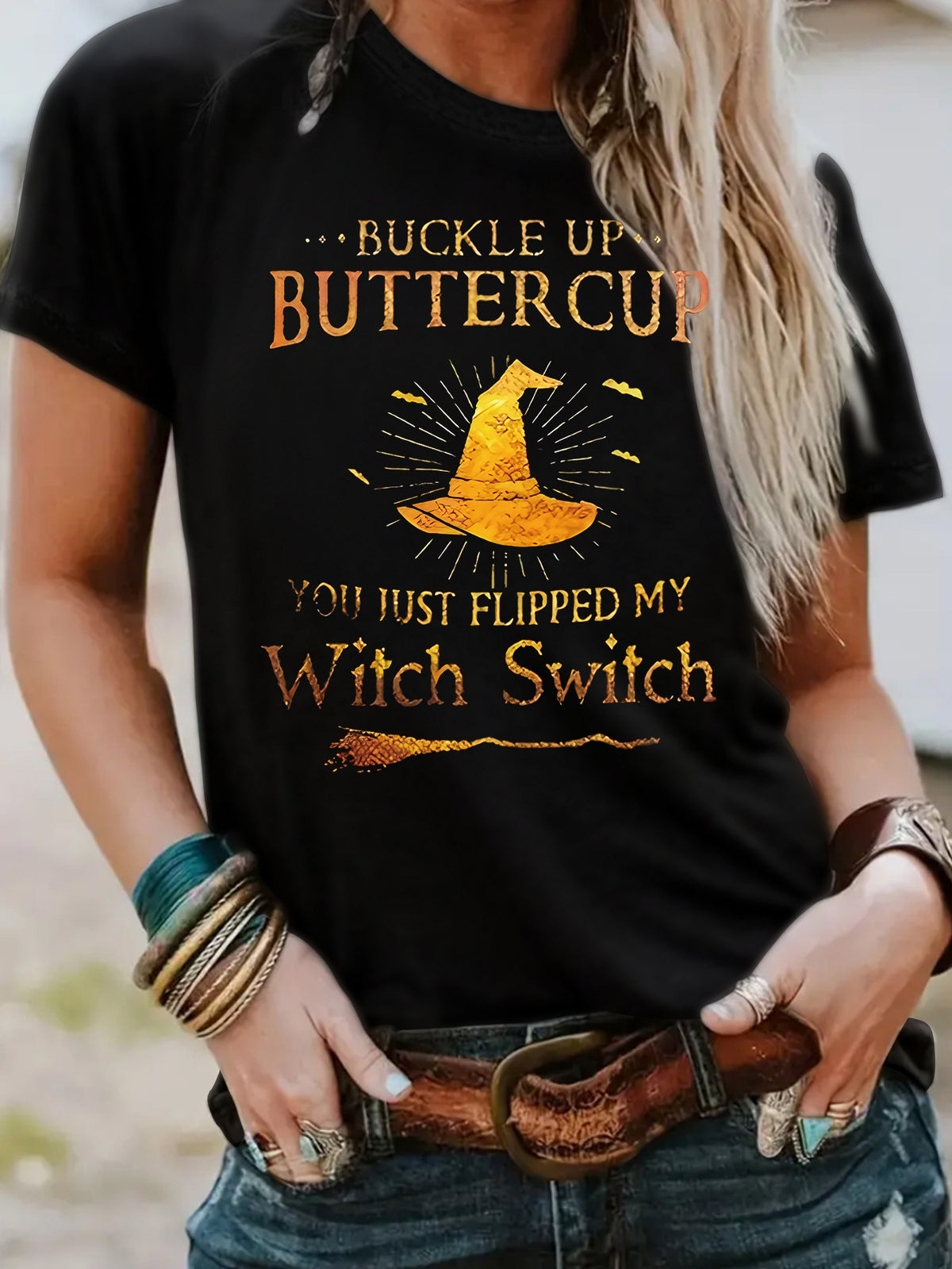 Buckle Up Buttercup You Just Flipped My Witch Switch Graphic T-Shirt from Mish Mash Market