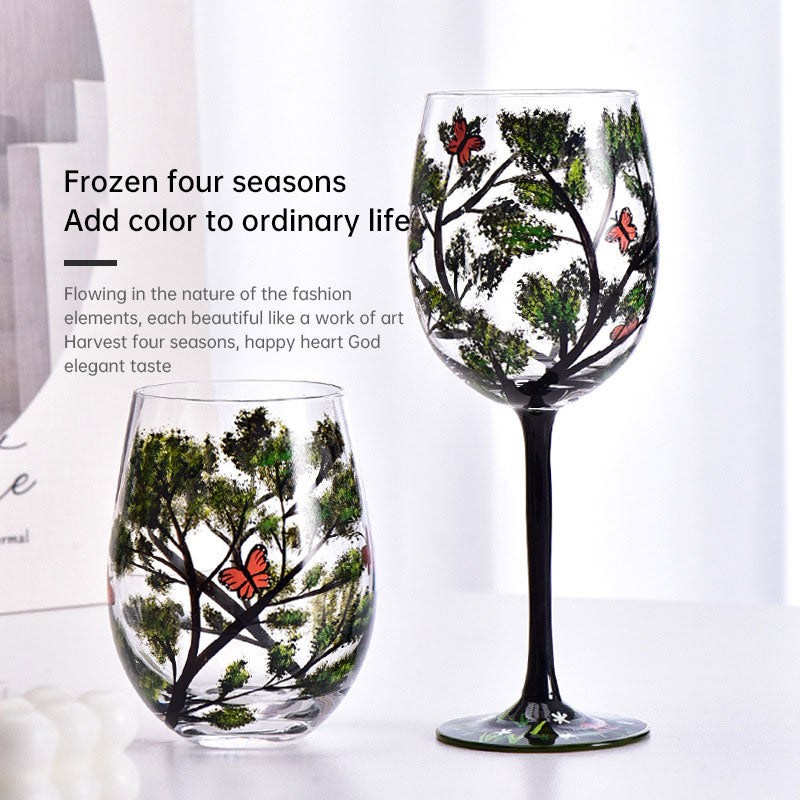 Four Seasons Hand-Painted Crystal Wine Glass