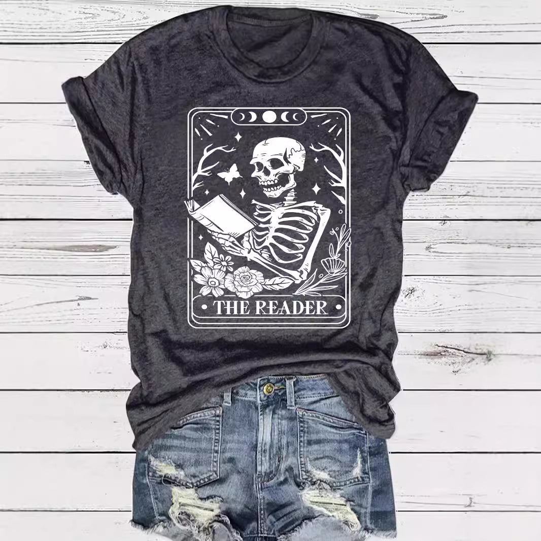 The Reader Halloween Floral Skeleton Graphic T-Shirt from Mish Mash Market