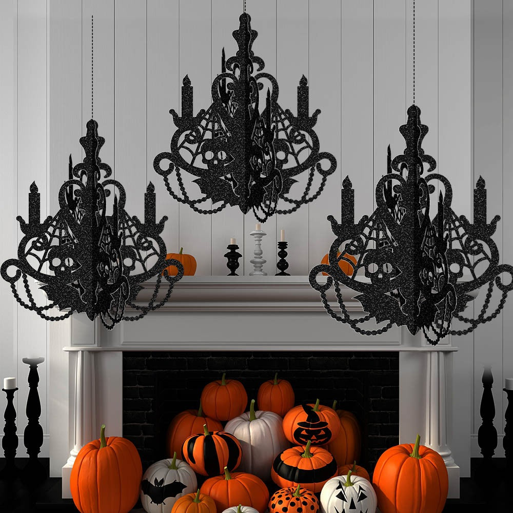 Halloween Black Paper Chandelier Hanging 3D Gothic Decoration from Mish Mash Market