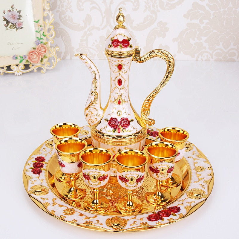 8-Piece Retro Palace Wine Set - Luxury Zinc Alloy Flagon & Cup Gift Set