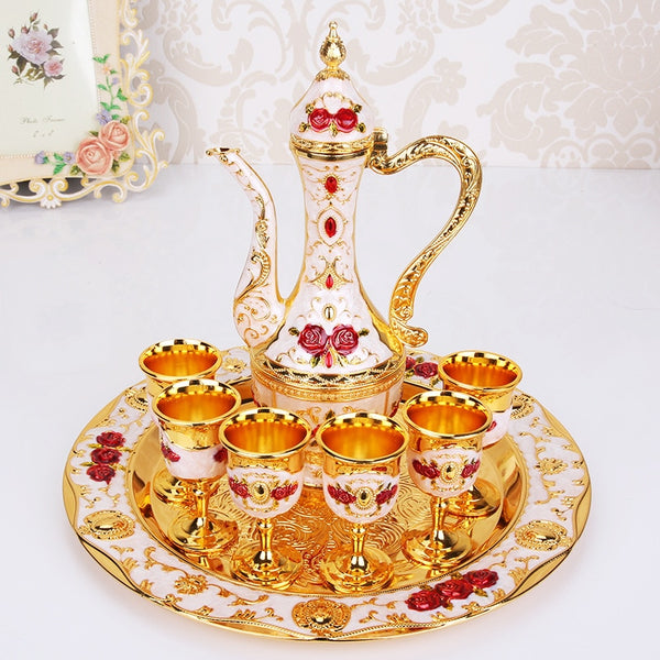 8-Piece Retro Palace Wine Set - Luxury Zinc Alloy Flagon & Cup Gift Set