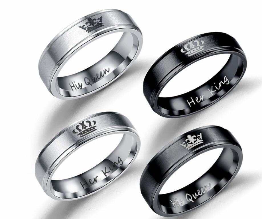 Her King and His Queen Matching Crown Couple Rings - Black Stainless Steel Band Set from Mish Mash Market