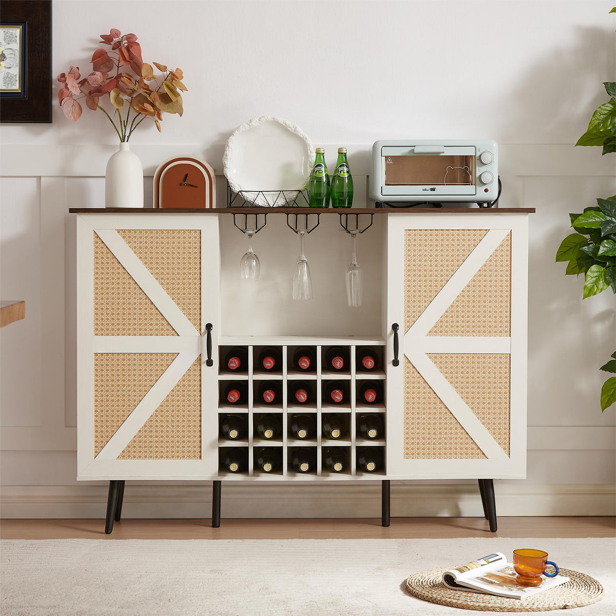 White Faux Rattan Barn Door Wine Cabinet from Mish Mash Market