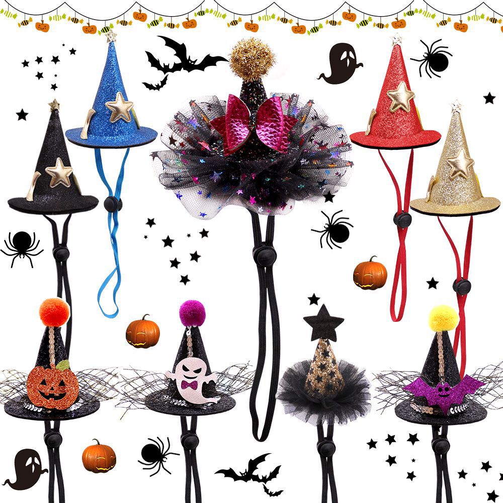 Mini Halloween Witch Hats & Hair Accessories for Cats and Small Dogs