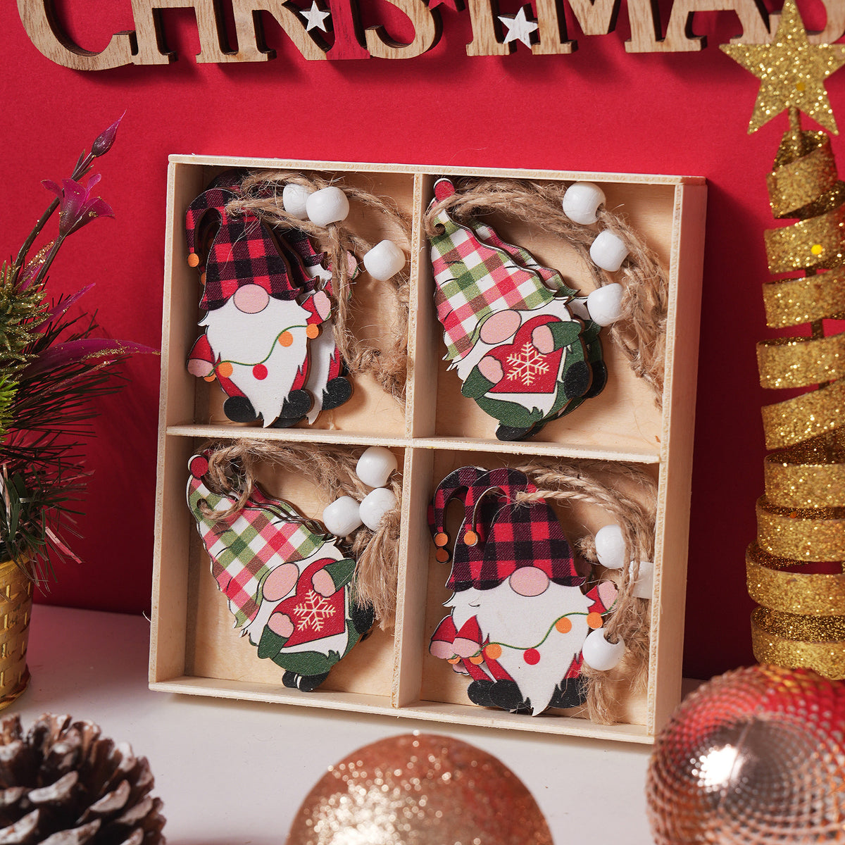 12-Piece Wooden Christmas Gnome Ornaments Set from Mish Mash Market