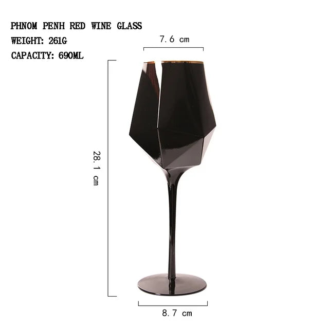 Black & Gold Crystal Red Wine Goblets - Luxury Stemware from Mish Mash Market