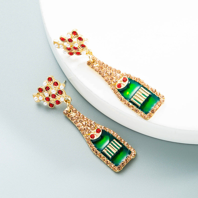 Whimsical Wine Bottle Drop Earrings with Pearls & Rhinestones from Mish Mash Market