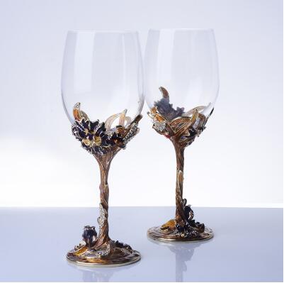 Luxury Hand-Painted Enamel Champagne Goblets - Elegant 2pc Wedding Gift Set from Mish Mash Market