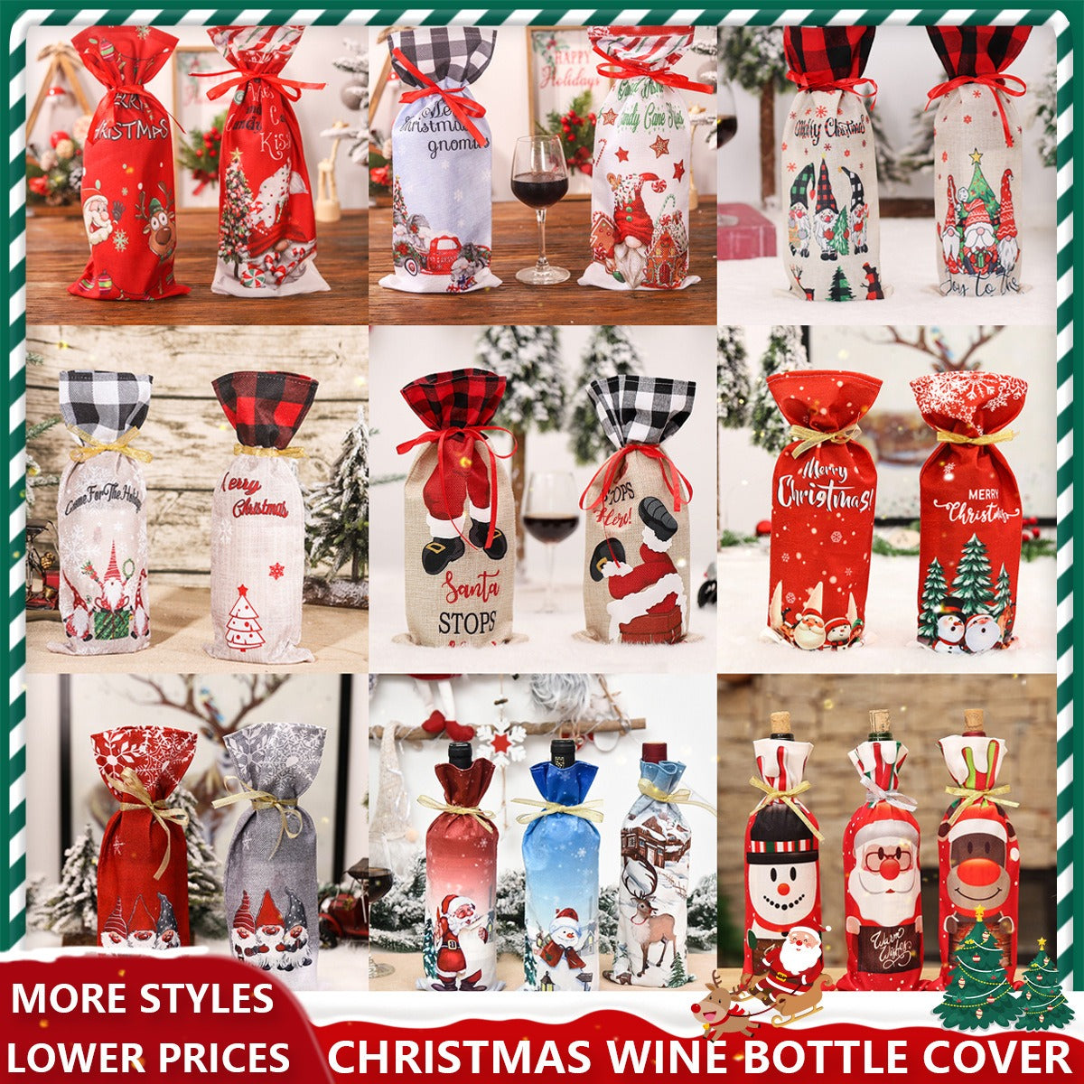 Festive Holiday Wine Bottle Gift Bags - Santa & Winter Themes from Mish Mash Market