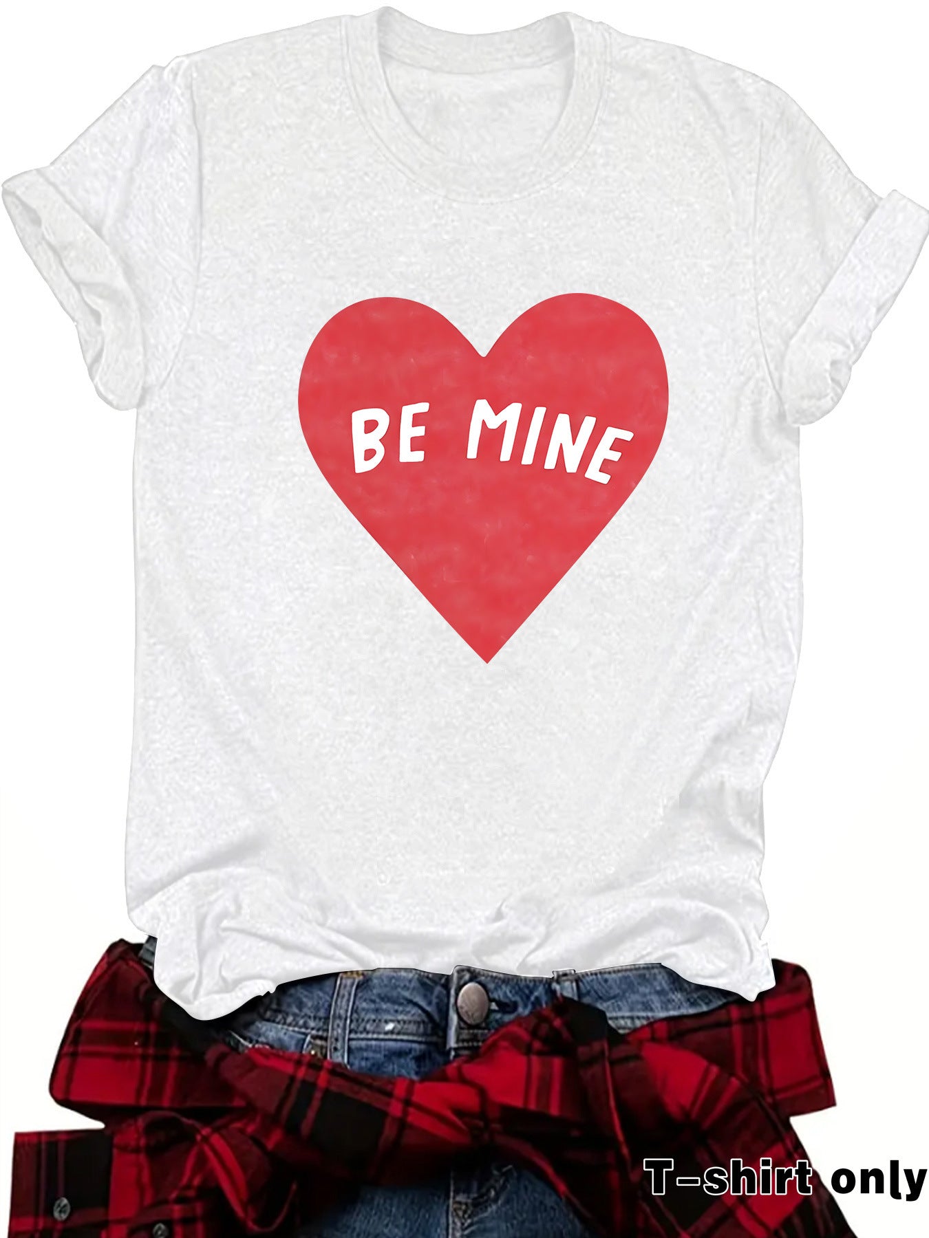 Love BE MINE Heart Graphic T-Shirt - Casual Short Sleeve Valentine's Tee from Mish Mash Market